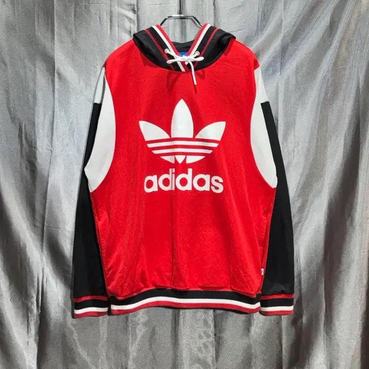 [BUNJANG] Adidas Big Logo Color Block Red Hoodie (Size M) / M 아디다스 빅로고 배색 레드 후드티