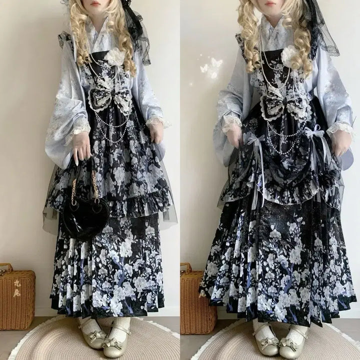[BUNJANG] Lolita Floral Print Dress / 로리타 마면치마 드레스 레이디 플라워 프린트 롱or숏 원피스(3컬러)