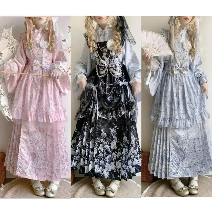 [BUNJANG] Lolita Floral Print Dress / 로리타 마면치마 드레스 레이디 플라워 프린트 롱or숏 원피스(3컬러)