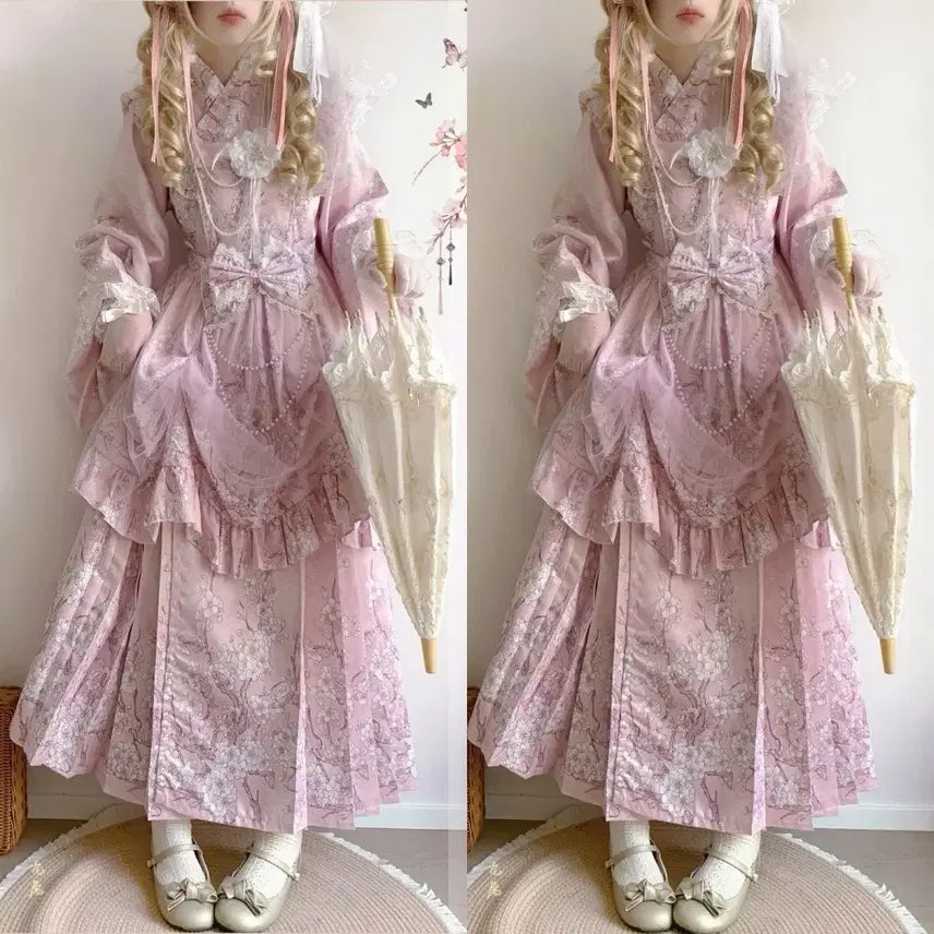 [BUNJANG] Lolita Floral Print Dress / 로리타 마면치마 드레스 레이디 플라워 프린트 롱or숏 원피스(3컬러)