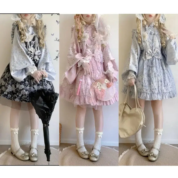 [BUNJANG] Lolita Floral Print Dress / 로리타 마면치마 드레스 레이디 플라워 프린트 롱or숏 원피스(3컬러)