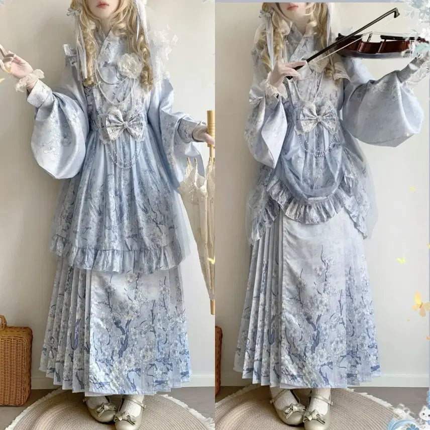 [BUNJANG] Lolita Floral Print Dress / 로리타 마면치마 드레스 레이디 플라워 프린트 롱or숏 원피스(3컬러)