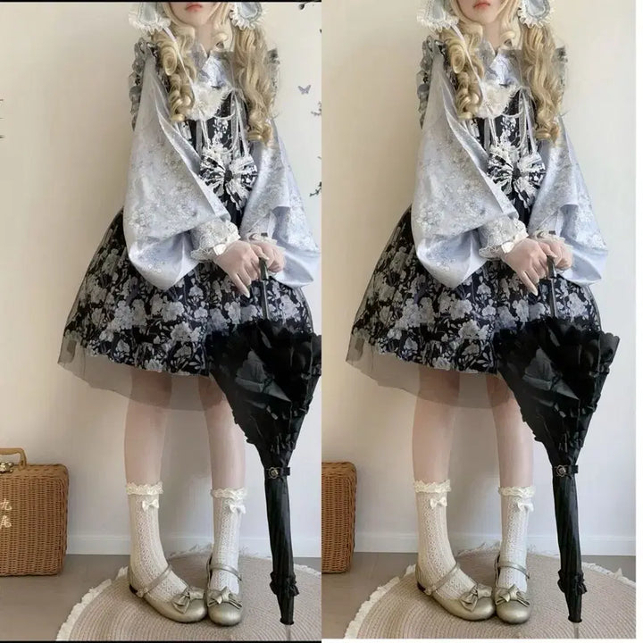 [BUNJANG] Lolita Floral Print Dress / 로리타 마면치마 드레스 레이디 플라워 프린트 롱or숏 원피스(3컬러)