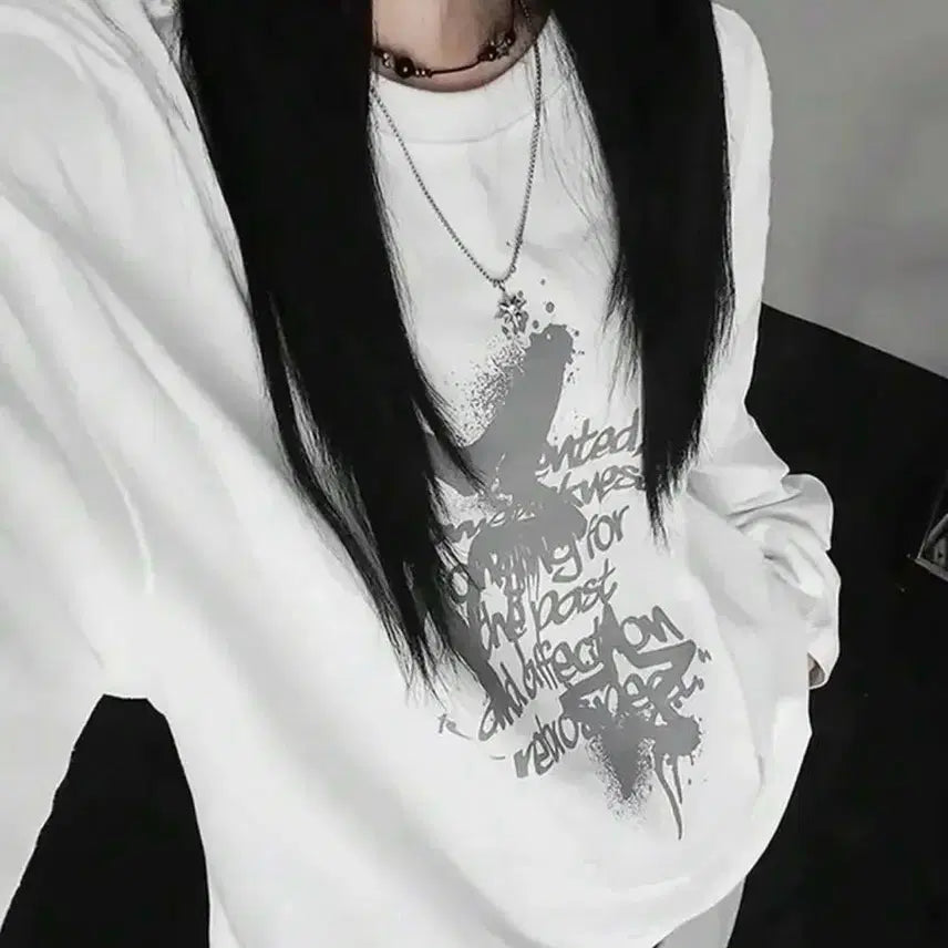 [BUNJANG] White Printed Long Sleeve T-shirt / 프린팅 흰색 긴팔 티셔츠 새상품