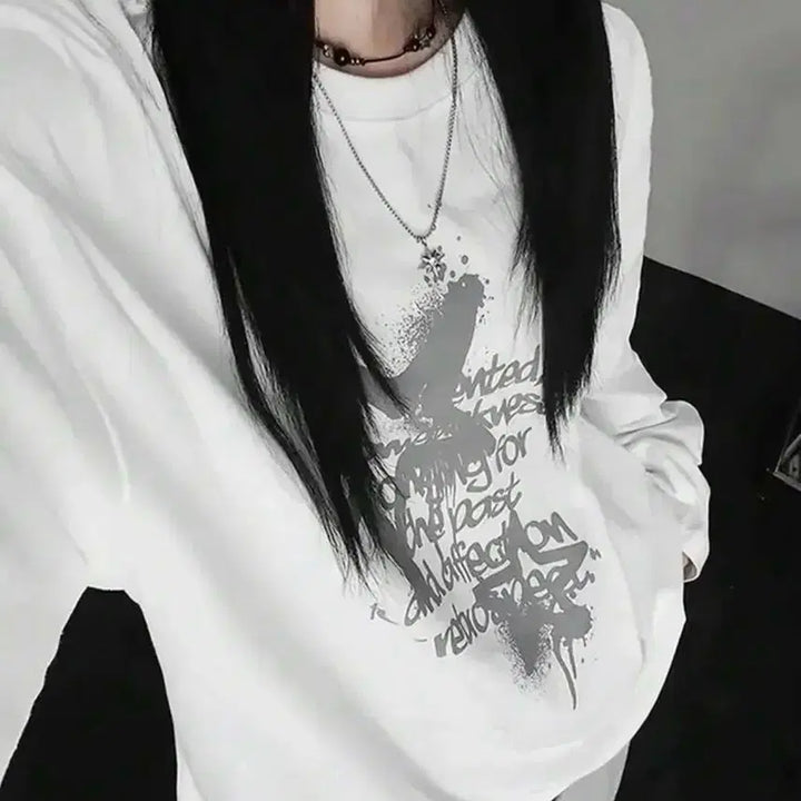 [BUNJANG] White Printed Long Sleeve T-shirt / 프린팅 흰색 긴팔 티셔츠 새상품