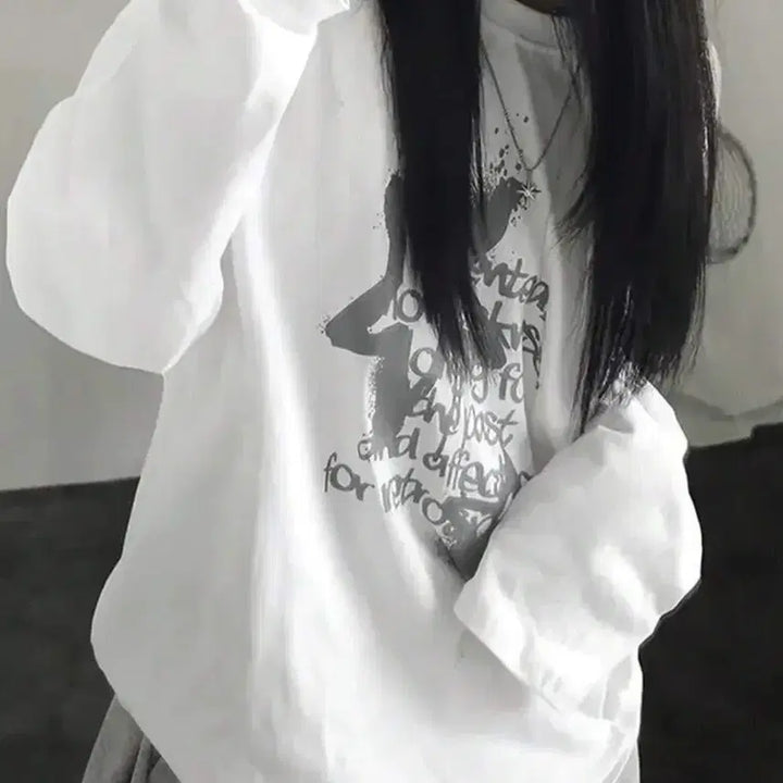 [BUNJANG] White Printed Long Sleeve T-shirt / 프린팅 흰색 긴팔 티셔츠 새상품