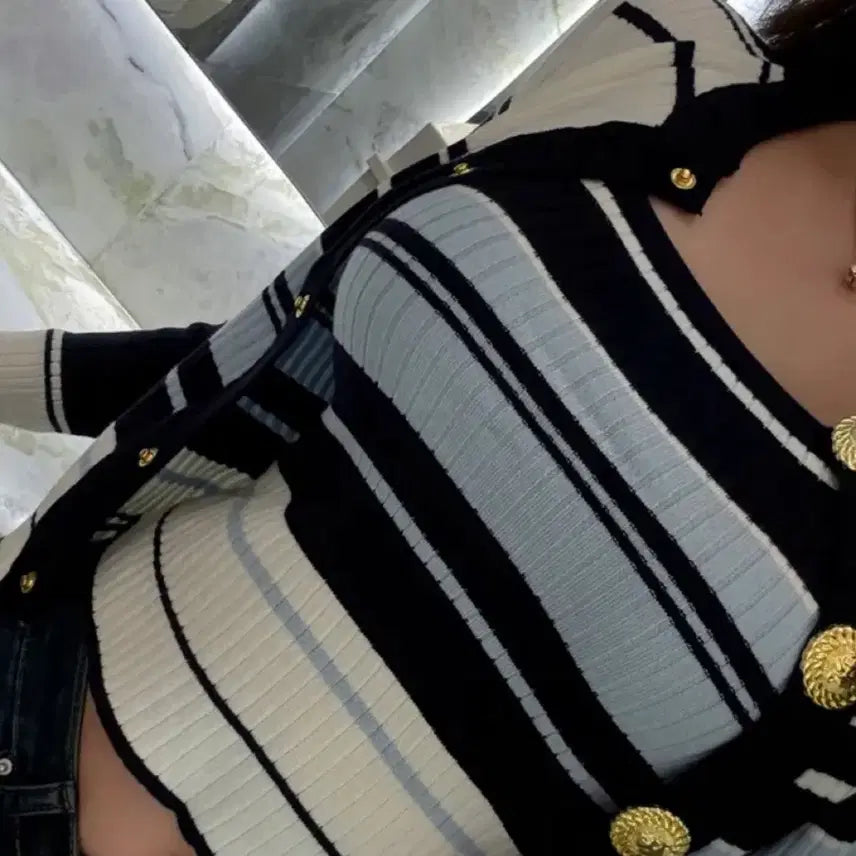 [BUNJANG] Striped Cardigan and Tank Top Set / 나시 가디건 세트