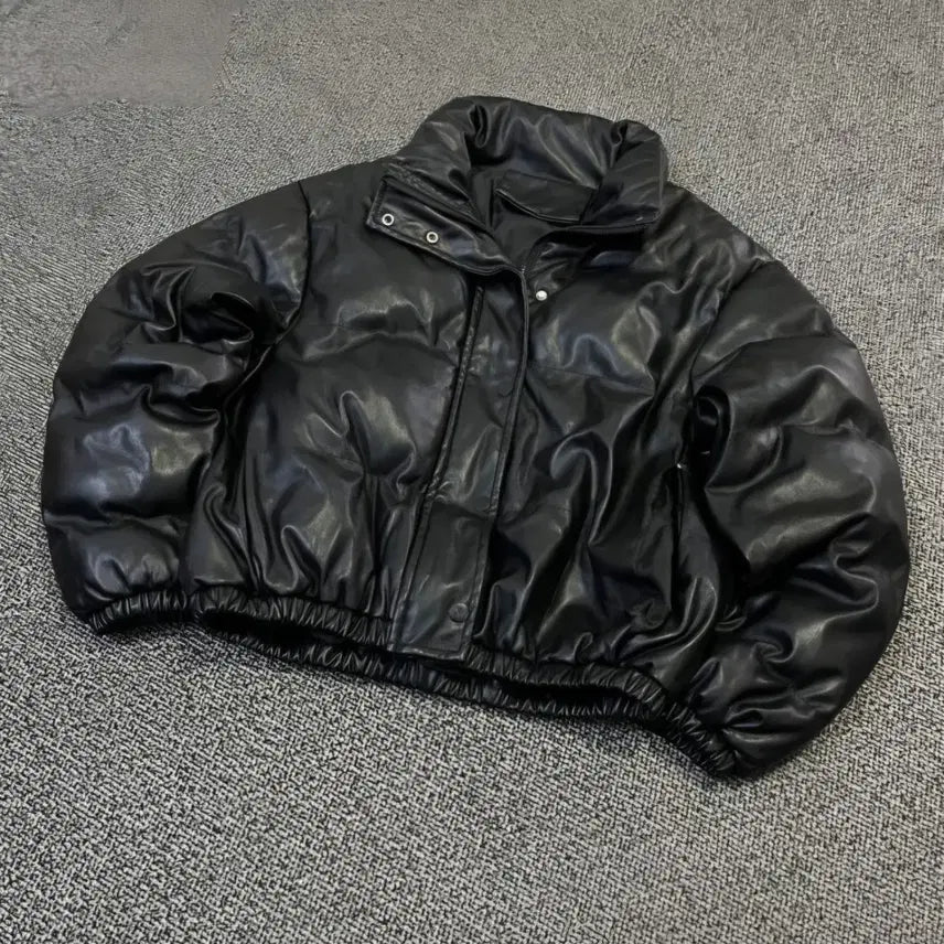 [BUNJANG] Vintage Leather Short Padding Jacket (M) / (M) 여성 숏 레더 패딩