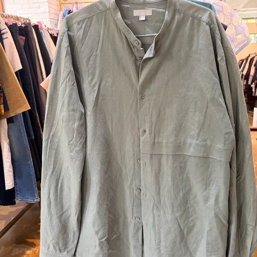 [BUNJANG] COS Band Collar Shirt - Khaki / COS 코스 밴드칼라 셔츠 카키