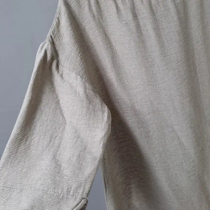 [BUNJANG] Beige Ribbed Hem String Oversized 3/4 Sleeve Blouse / 베이지 잔골지 밑단 스트링 오버핏 7부 소매 블라우스