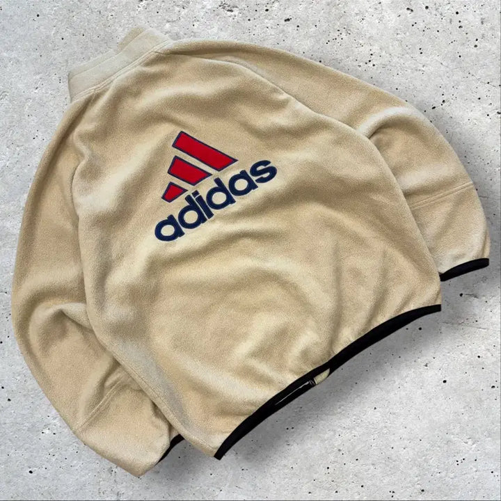 [BUNJANG] Adidas Old Big Logo Beige Fleece Jacket / [L] 아디다스 올드 빅로고 베이지색 후리스 집업