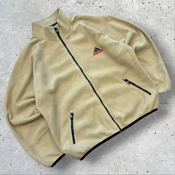 [BUNJANG] Adidas Old Big Logo Beige Fleece Jacket / [L] 아디다스 올드 빅로고 베이지색 후리스 집업