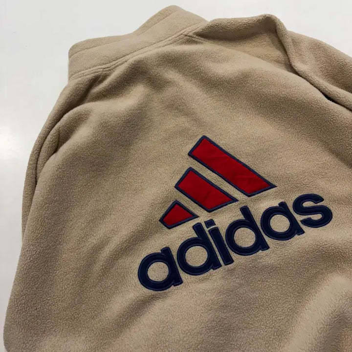 [BUNJANG] Adidas Old Big Logo Beige Fleece Jacket / [L] 아디다스 올드 빅로고 베이지색 후리스 집업