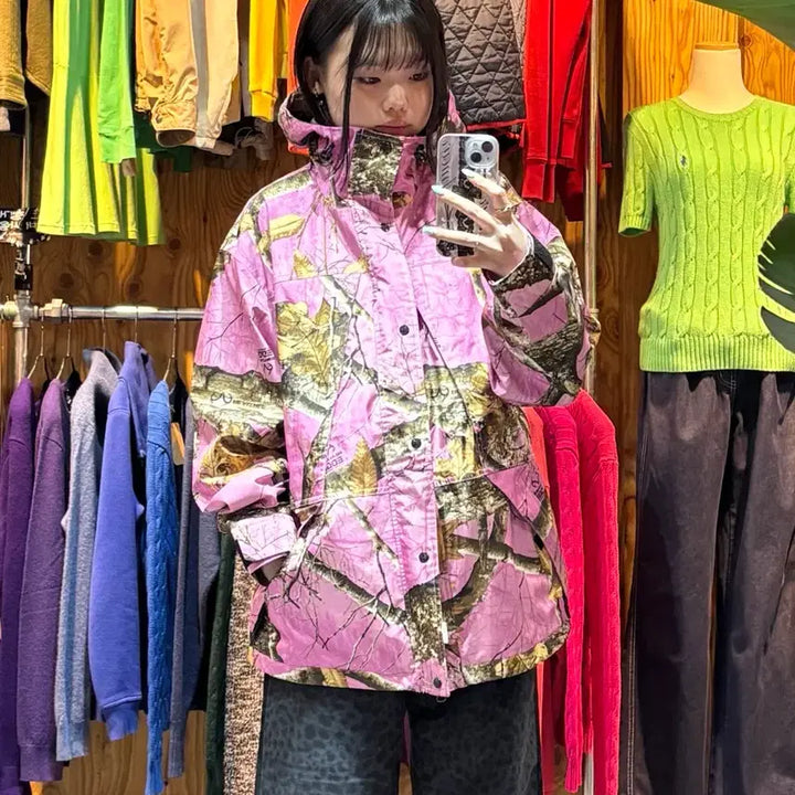 [BUNJANG] S Fetch Patch Sunday Real Tree Pink Nylon Hooded Jacket / S Fetch 패치선데이 리얼트리 핑크 나일론 후드 자켓