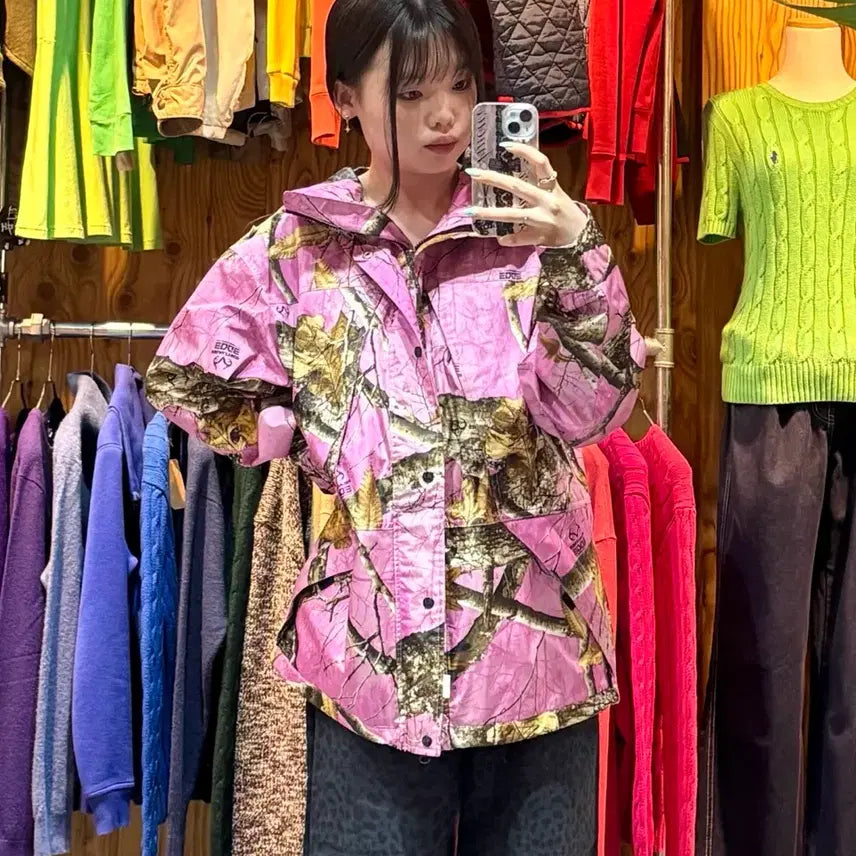 [BUNJANG] S Fetch Patch Sunday Real Tree Pink Nylon Hooded Jacket / S Fetch 패치선데이 리얼트리 핑크 나일론 후드 자켓