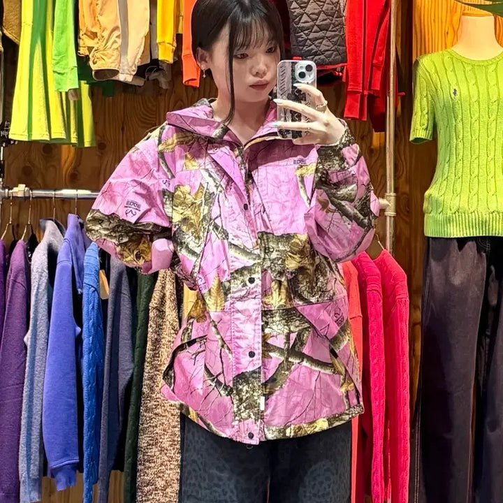 [BUNJANG] S Fetch Patch Sunday Real Tree Pink Nylon Hooded Jacket / S Fetch 패치선데이 리얼트리 핑크 나일론 후드 자켓