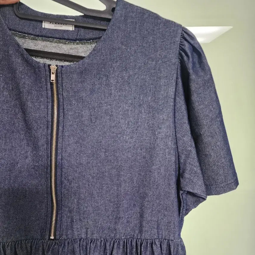 [BUNJANG] Denim Long Sleeve Midi Dress / 청 데님 반팔 롱 원피스
