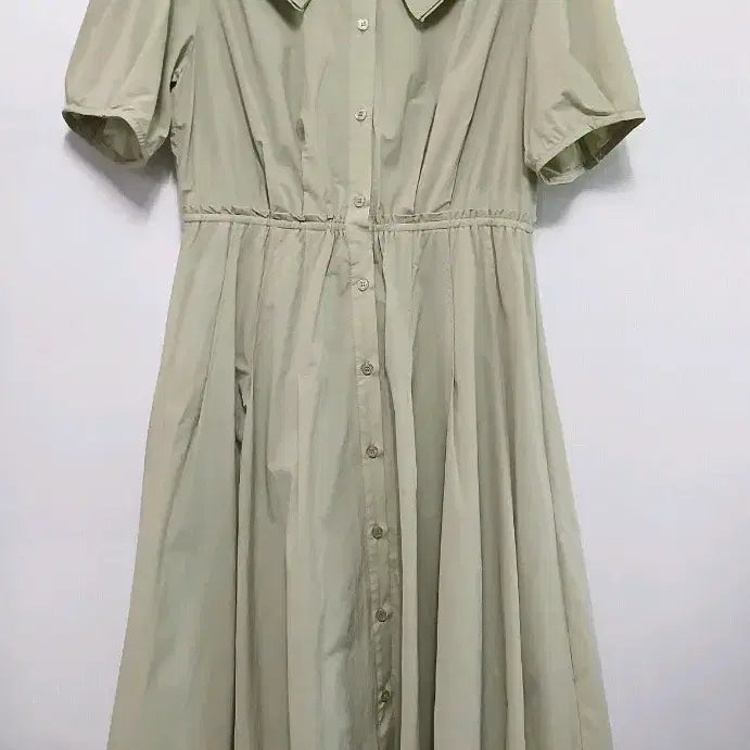 [BUNJANG] KARA Neckline Long Dress, Light Green / 카라넥 반팔 롱 원피스 연두색