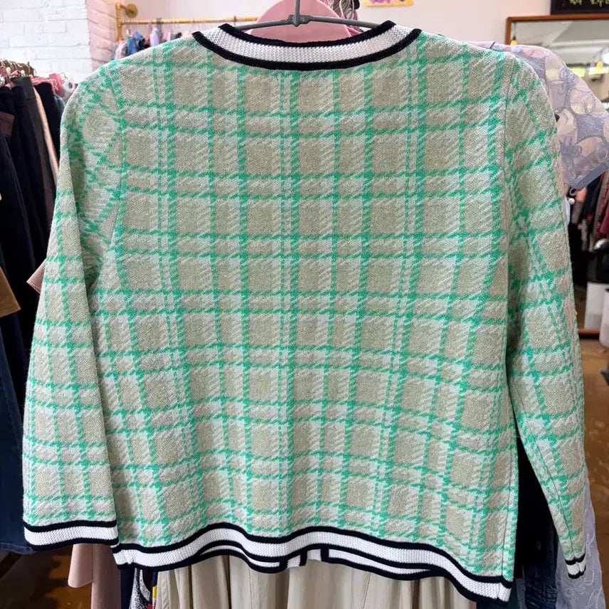 [BUNJANG] Sisley Mint Check Tweed Cardigan / 시슬리 민트 체크 트위드 가디건