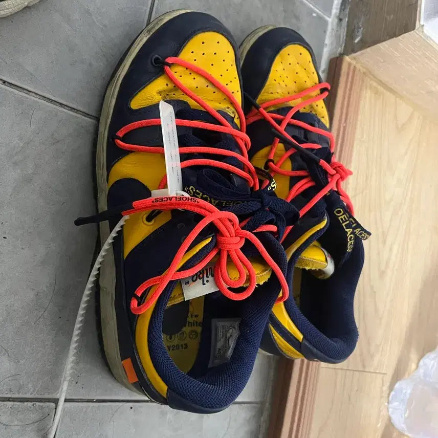 [BUNJANG] Nike Off-White Dunk Low Yellow/Navy Sneakers / 나이키 x 오프화이트 덩크 로우 노랑/네이비
