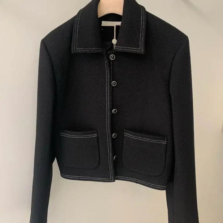[BUNJANG] Black Tweed Crop Jacket / 블랙 트위드 크롭 자켓