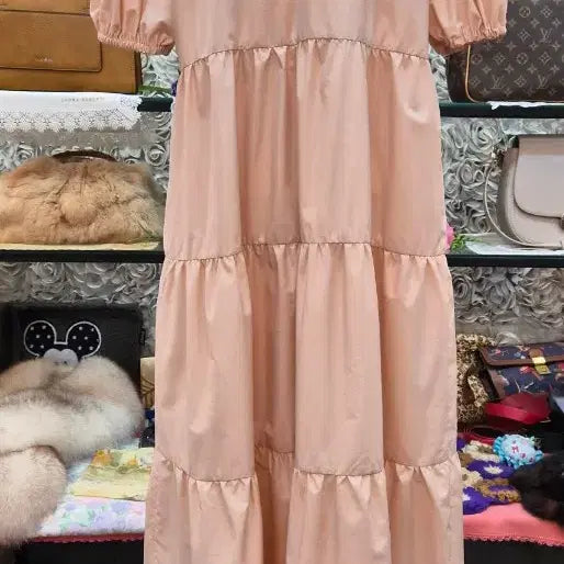 [BUNJANG] Milk Tea Blend Tiered Long Dress / MILK TEA 면 혼방 바스락 티어드 롱원피스 (55 66 77)