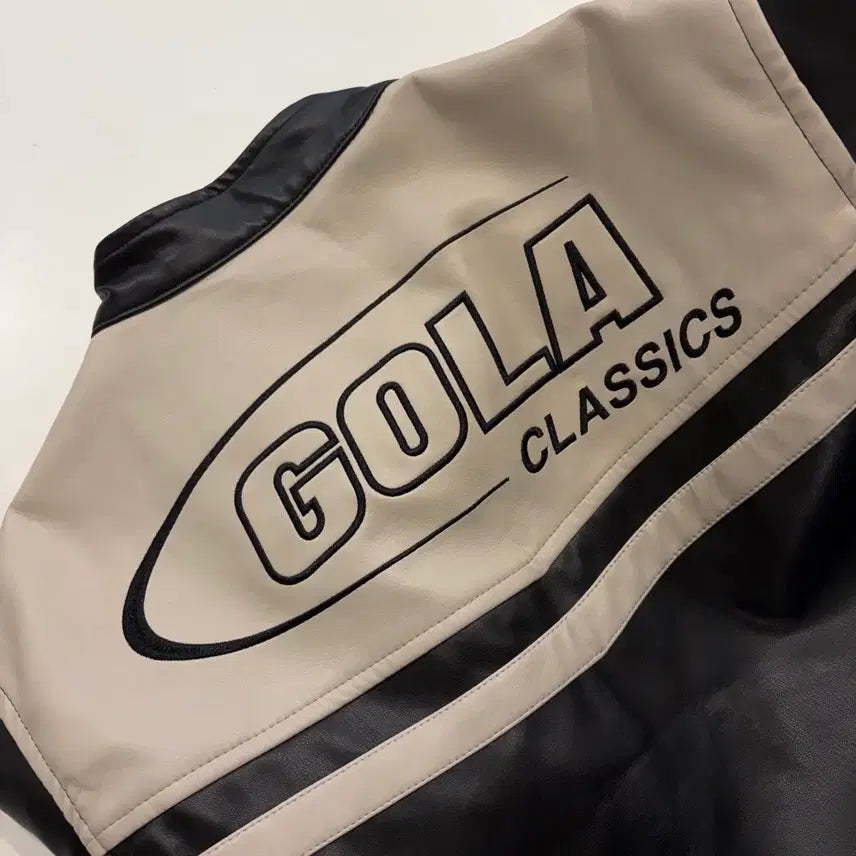 [BUNJANG] Gola Black/Ivory Leather Jacket / [S] 골라 Gola 블랙/아이보리 배색 가죽 자켓 새상품