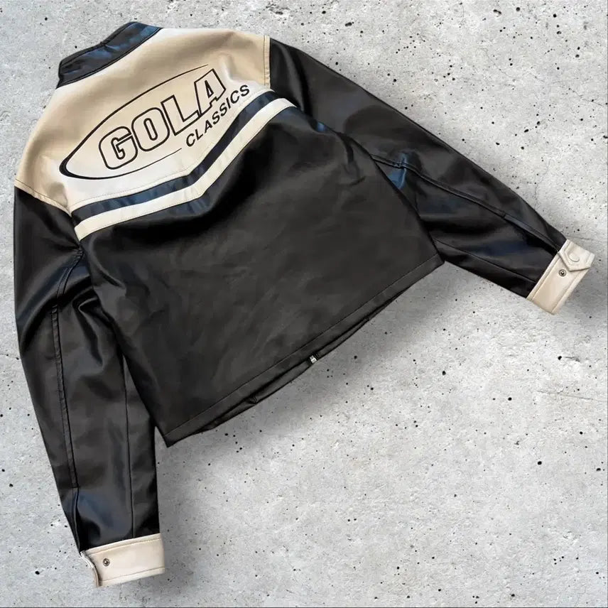 [BUNJANG] Gola Black/Ivory Leather Jacket / [S] 골라 Gola 블랙/아이보리 배색 가죽 자켓 새상품