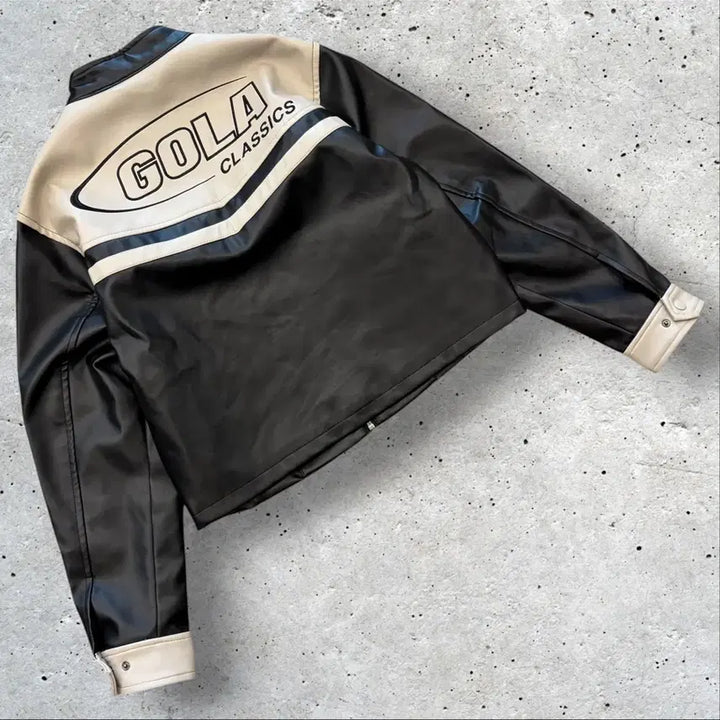 [BUNJANG] Gola Black/Ivory Leather Jacket / [S] 골라 Gola 블랙/아이보리 배색 가죽 자켓 새상품