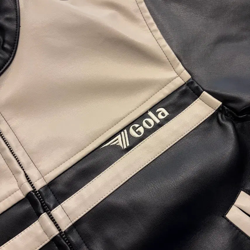 [BUNJANG] Gola Black/Ivory Leather Jacket / [S] 골라 Gola 블랙/아이보리 배색 가죽 자켓 새상품
