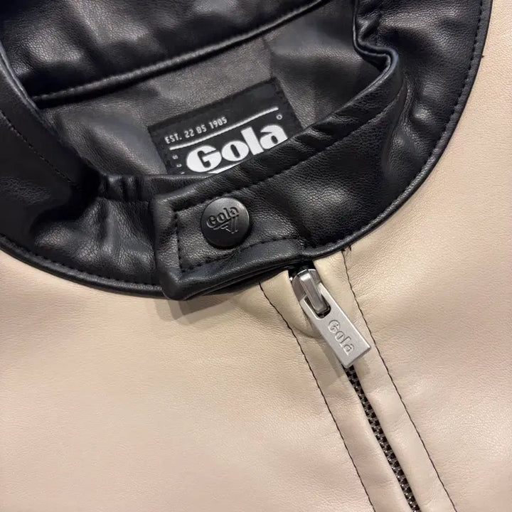 [BUNJANG] Gola Black/Ivory Leather Jacket / [S] 골라 Gola 블랙/아이보리 배색 가죽 자켓 새상품