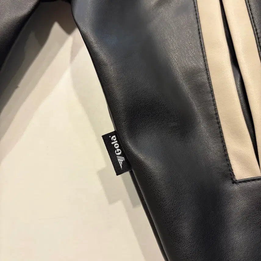 [BUNJANG] Gola Black/Ivory Leather Jacket / [S] 골라 Gola 블랙/아이보리 배색 가죽 자켓 새상품