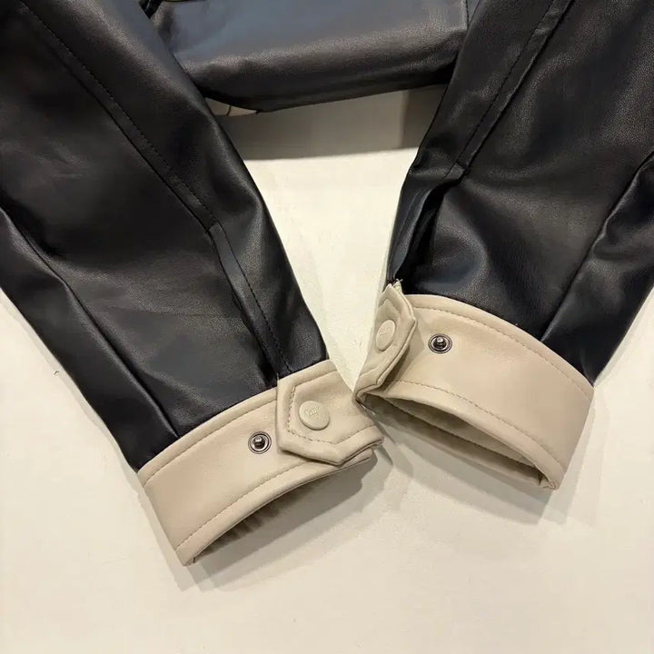 [BUNJANG] Gola Black/Ivory Leather Jacket / [S] 골라 Gola 블랙/아이보리 배색 가죽 자켓 새상품