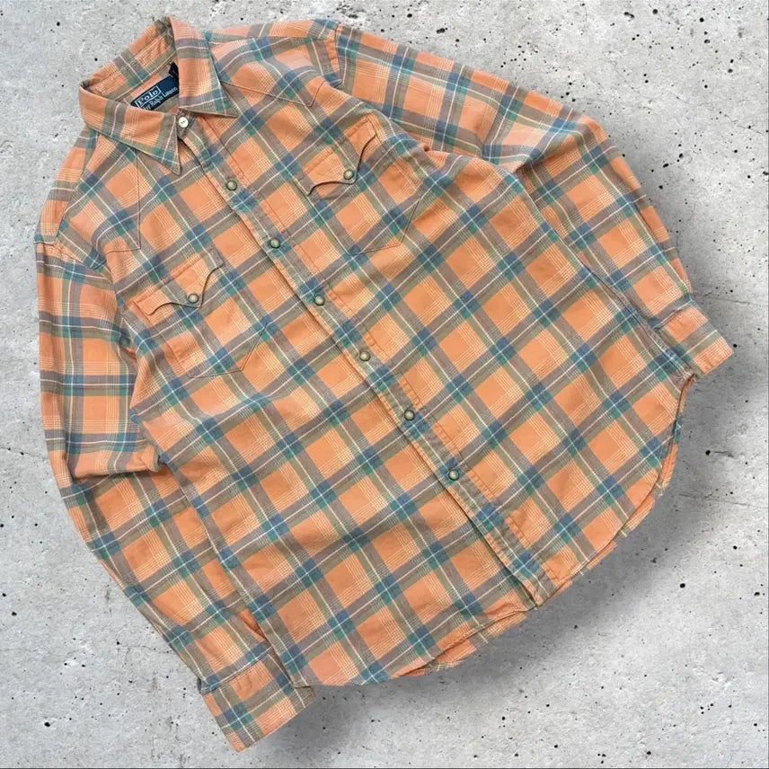 [SOLD OUT] [M] 00s 폴로 랄프로렌 웨스턴 오렌지 체크 셔츠