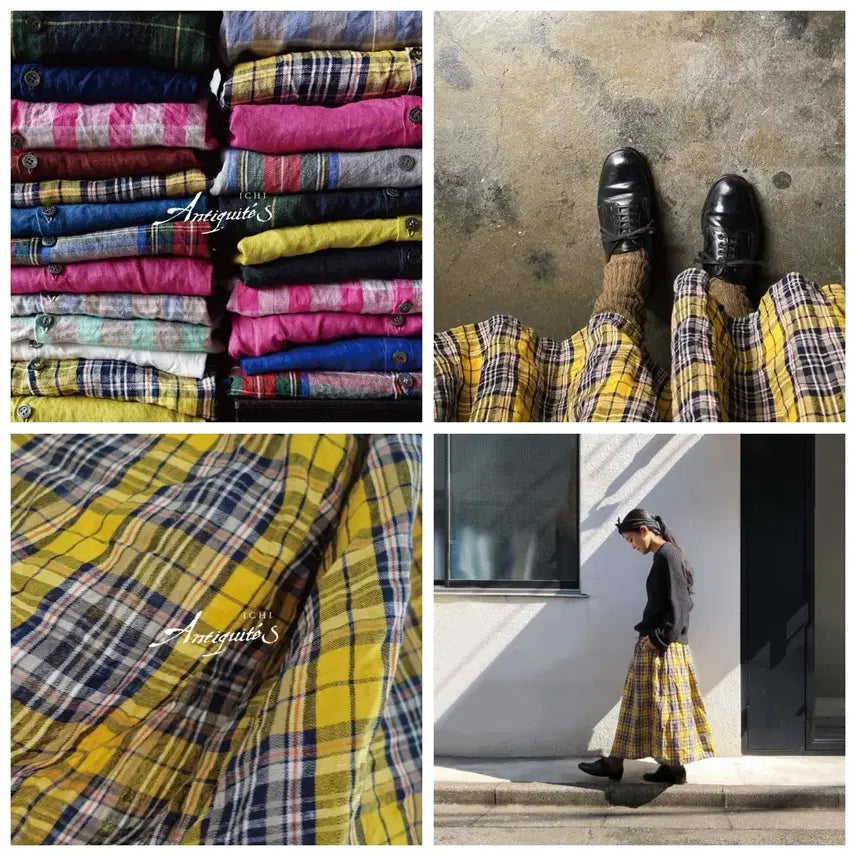 [BUNJANG] ichi Antiquites Tartan Check Linen Set / ichi Antiquites 이치안티크 타탄체크 리넨 셋업