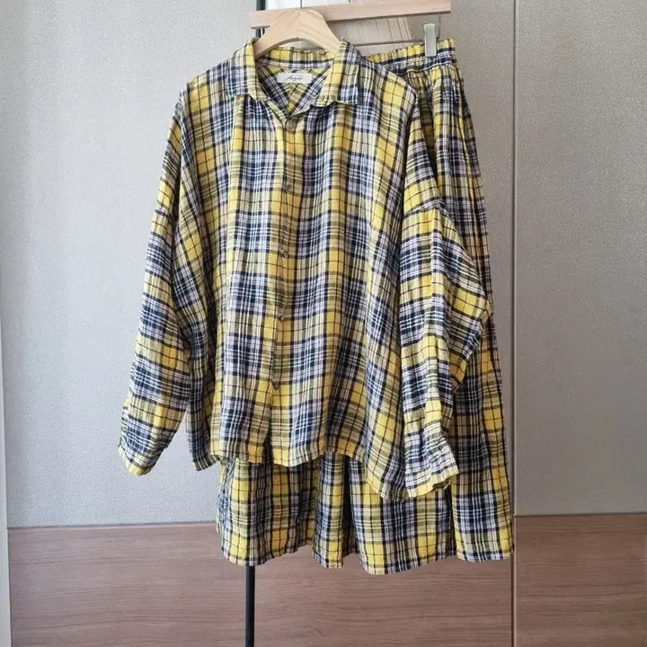 [BUNJANG] ichi Antiquites Tartan Check Linen Set / ichi Antiquites 이치안티크 타탄체크 리넨 셋업
