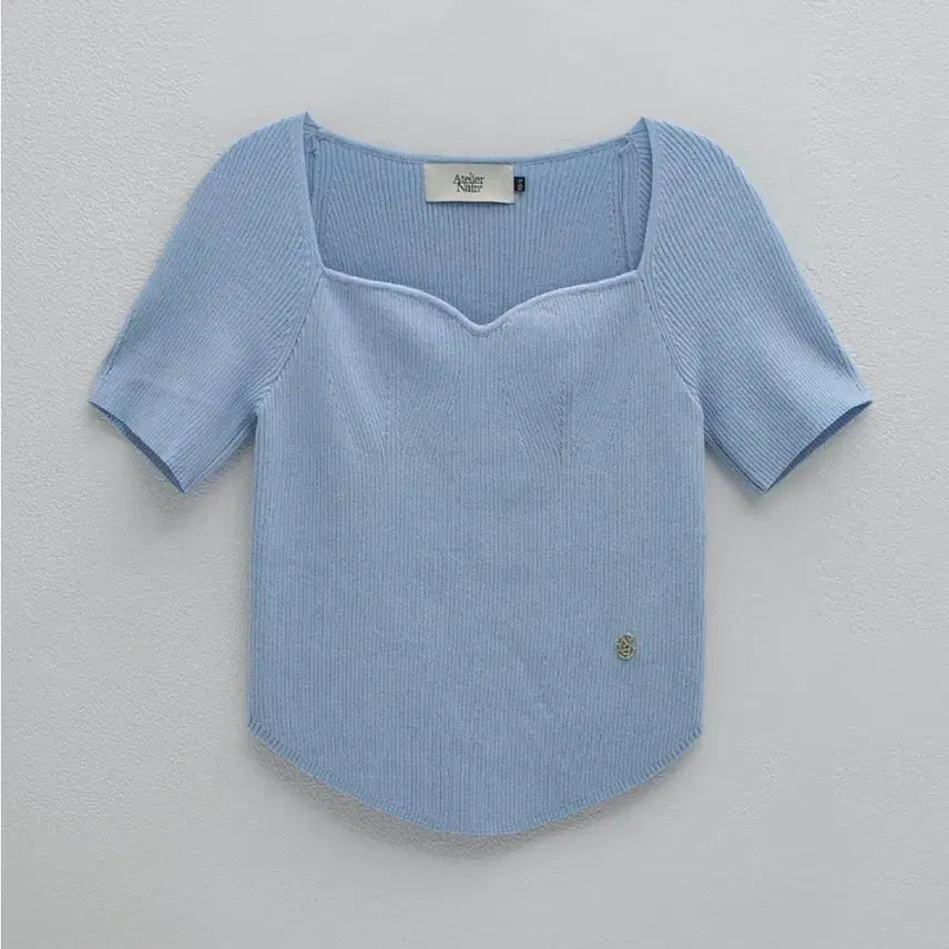 [BUNJANG] Atelier Nine Square Neck Knit Top / 아뜰리에나인 반팔 니트 블루