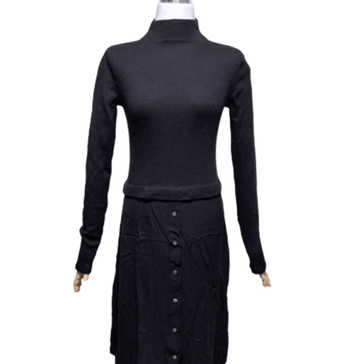 [BUNJANG] Theory Slim Fit Turtleneck Ribbed Knit Long Dress / 띠어리 정품 여자 춘추용 여성 슬림핏 터틀넥 골지니트긴팔롱원피스S