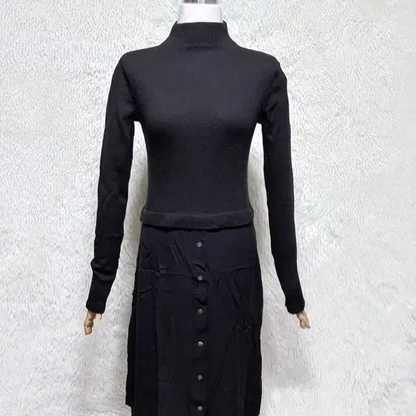 [BUNJANG] Theory Slim Fit Turtleneck Ribbed Knit Long Dress / 띠어리 정품 여자 춘추용 여성 슬림핏 터틀넥 골지니트긴팔롱원피스S