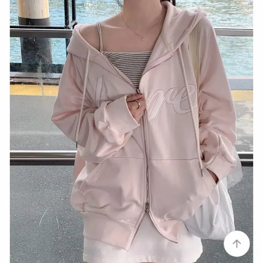 [BUNJANG] Yurie Pink Hoodie Zip-up / 유리에 히어유 핑크 후드집업