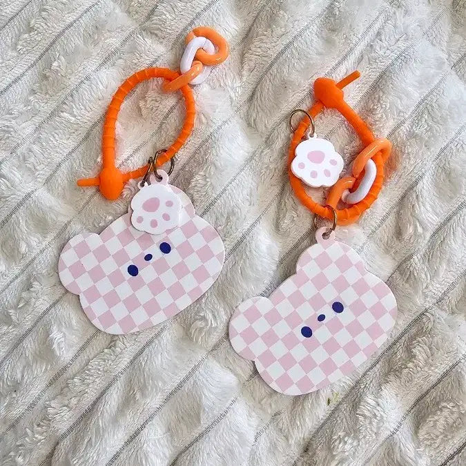 [BUNJANG] Import Matte Checkerboard Teddy Bear Face Mirror Keyring / (바로배송) 수입 무광 화핑 체커보드 곰돌이 페이스 미러 거울 타이 키링