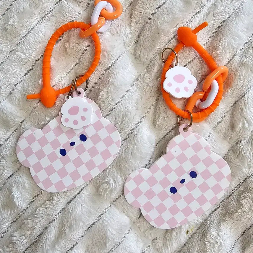 [BUNJANG] Import Matte Checkerboard Teddy Bear Face Mirror Keyring / (바로배송) 수입 무광 화핑 체커보드 곰돌이 페이스 미러 거울 타이 키링