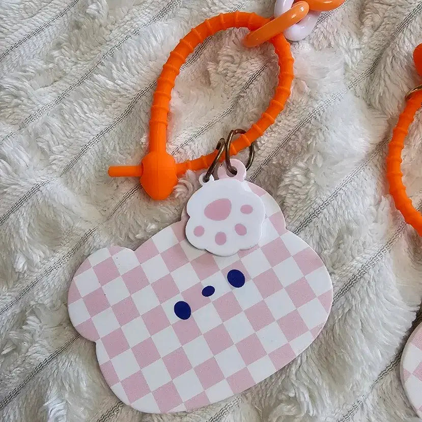 [BUNJANG] Import Matte Checkerboard Teddy Bear Face Mirror Keyring / (바로배송) 수입 무광 화핑 체커보드 곰돌이 페이스 미러 거울 타이 키링