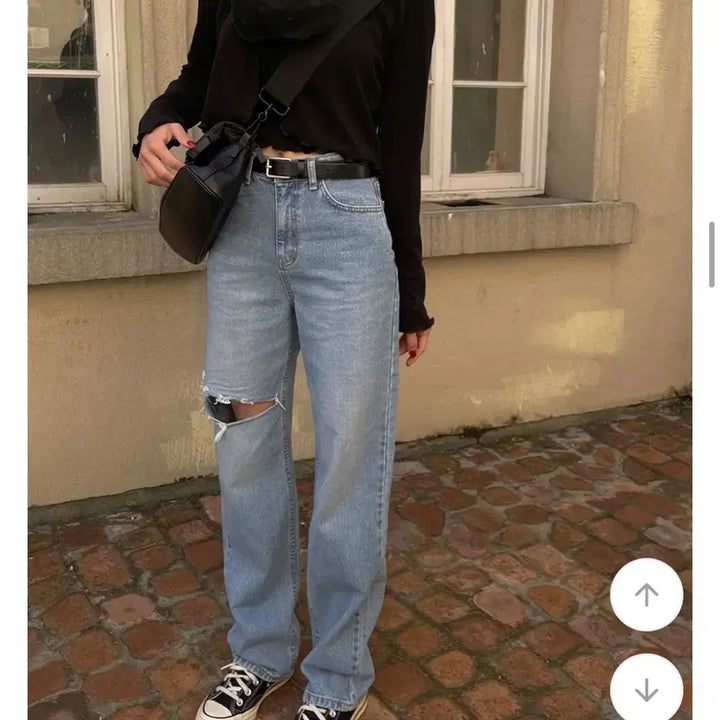 [BUNJANG] M Wide Ripped Jeans / M) 찢어진 와이드 청바지