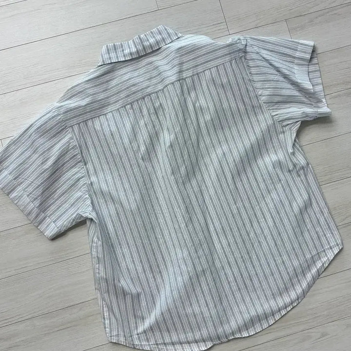 [BUNJANG] Summer Striped Roll-up Short Sleeve Shirt / 썸머 스트라이프 롤업 반팔 셔츠