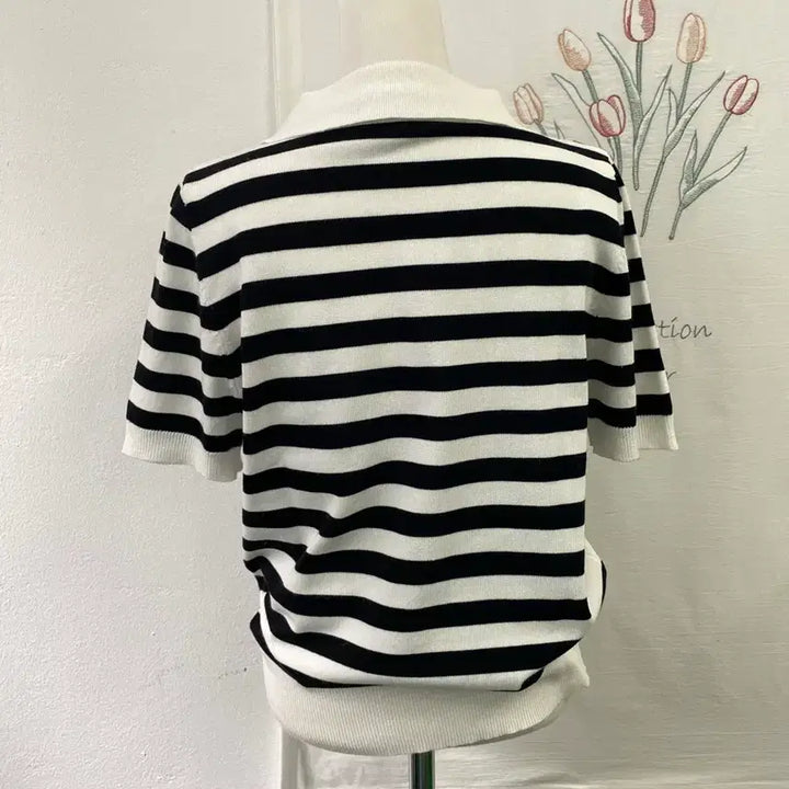 [BUNJANG] 8 Seconds Striped Collar Short Sleeve Knit Top / 에잇세컨즈 스트라이프  카라 반팔 니트161