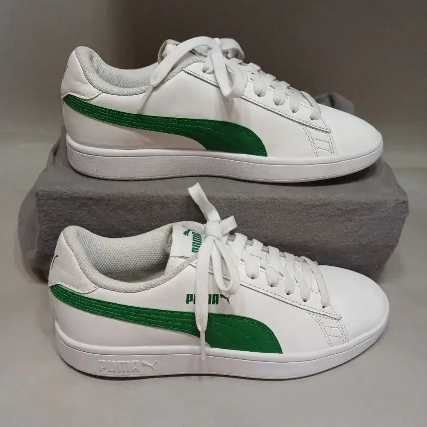 [BUNJANG] Puma Smash V2L White Green Sneakers / 푸마 스매쉬 V2L 화이트그린245