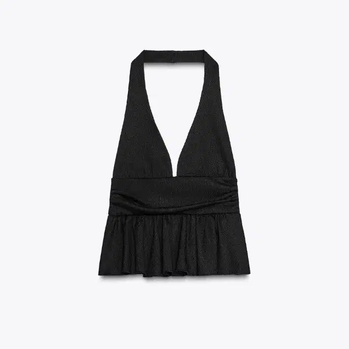 [BUNJANG] Zara Frill Halterneck Top Black S / 새상품) 자라 프릴 홀터넥 탑 블랙 S