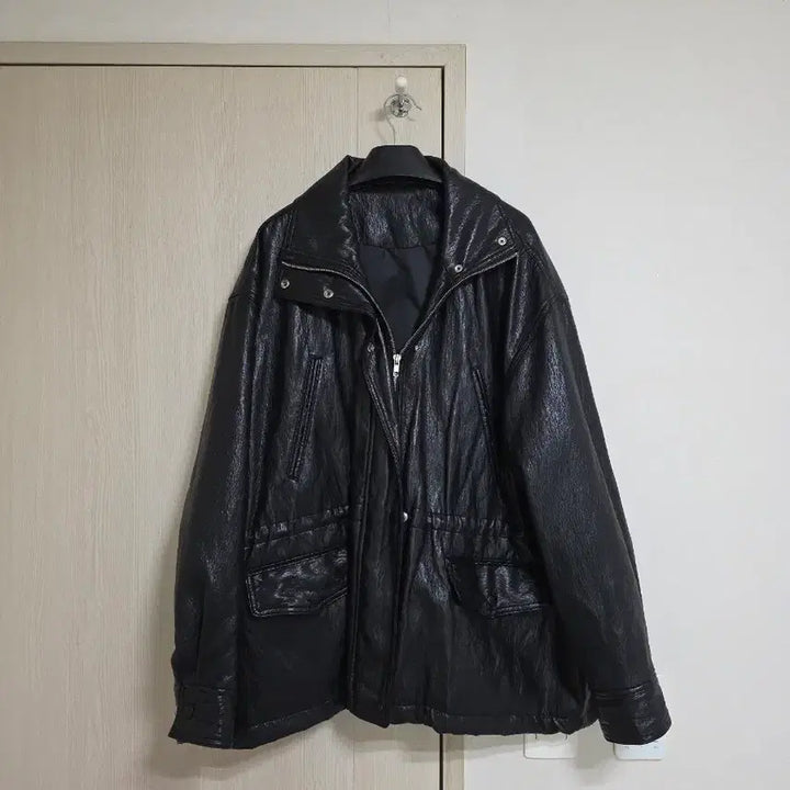 [BUNJANG] Eco Half String Leather Jacket / 에코 하프 스트링 레더자켓/고퀄리티
