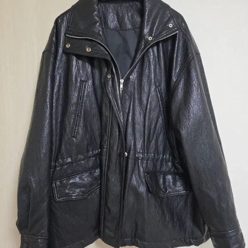 [BUNJANG] Eco Half String Leather Jacket / 에코 하프 스트링 레더자켓/고퀄리티